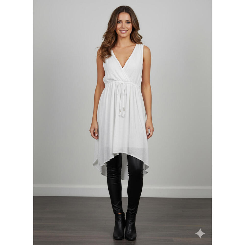 Lulu's White Sleeveless V-Neck Wrap Dress Drawstring Waist S